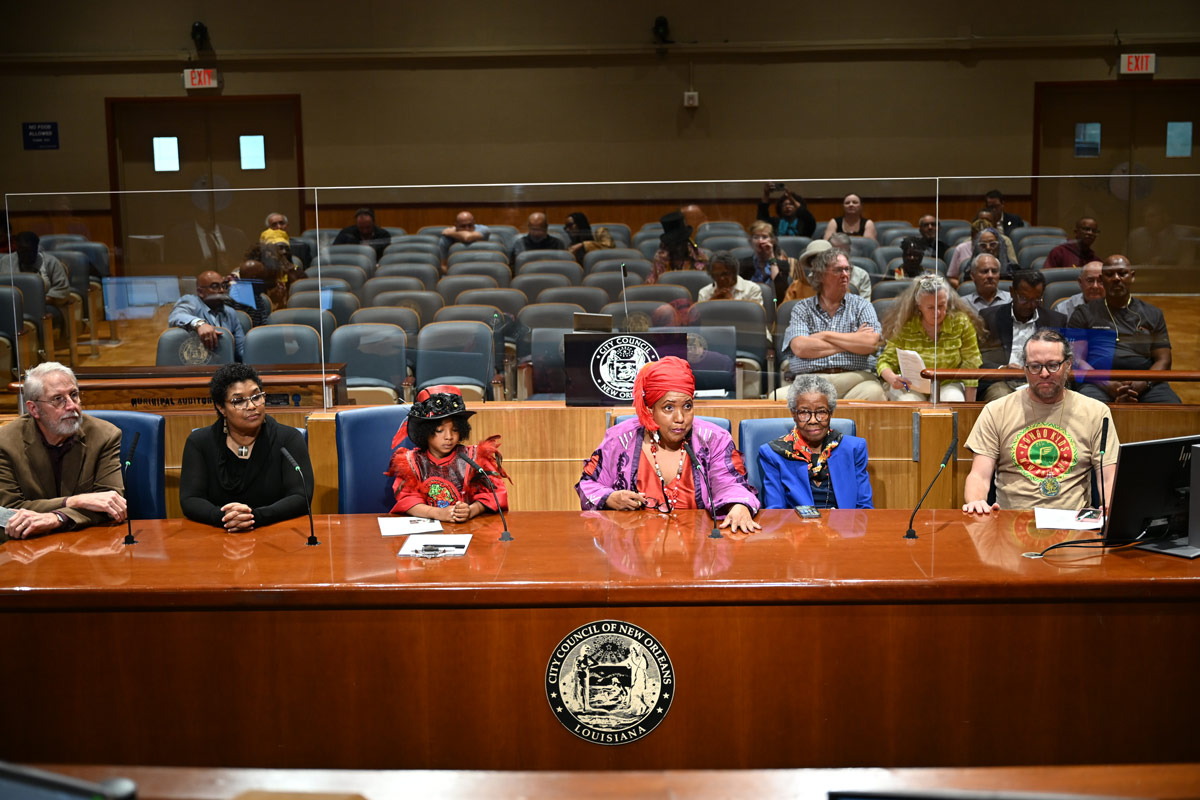 Family and Friends of Big Chief Harrison Speak to the Council during its regular meeting on February 26th in support of a motion to designate the intersection of North Johnson Street and Independence Street as the “Big Chief Donald Harrison, Sr. Honorary Intersection