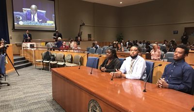 A.L. Davis Panthers Football Team presenting to the Council
